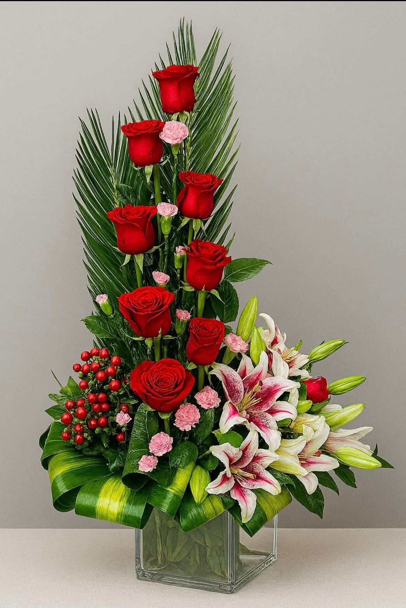 Red Rose & Lily Arrangement